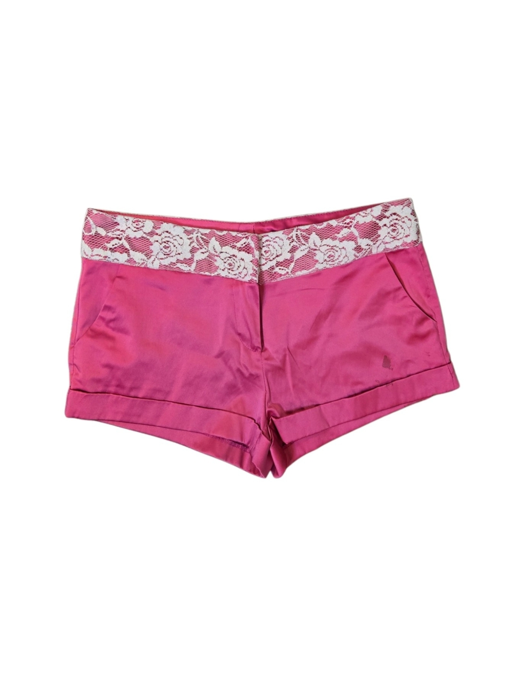 Cute Pink Low Waist Lace Satin Mini Shorts!